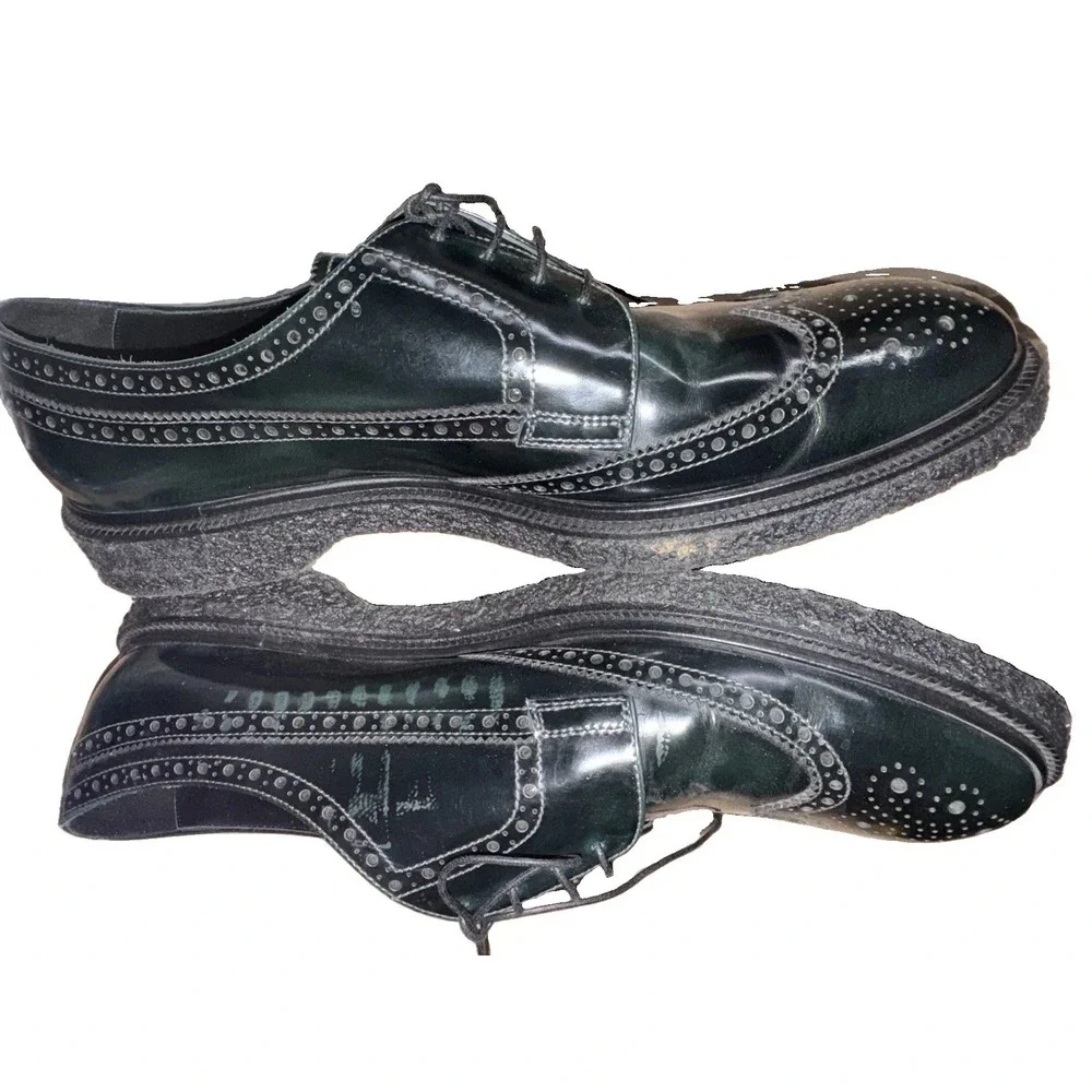 Giorgio Armani Green Leather Wingtip Brogue Crepe Sole Derby Shoes X2C446 Sz 12